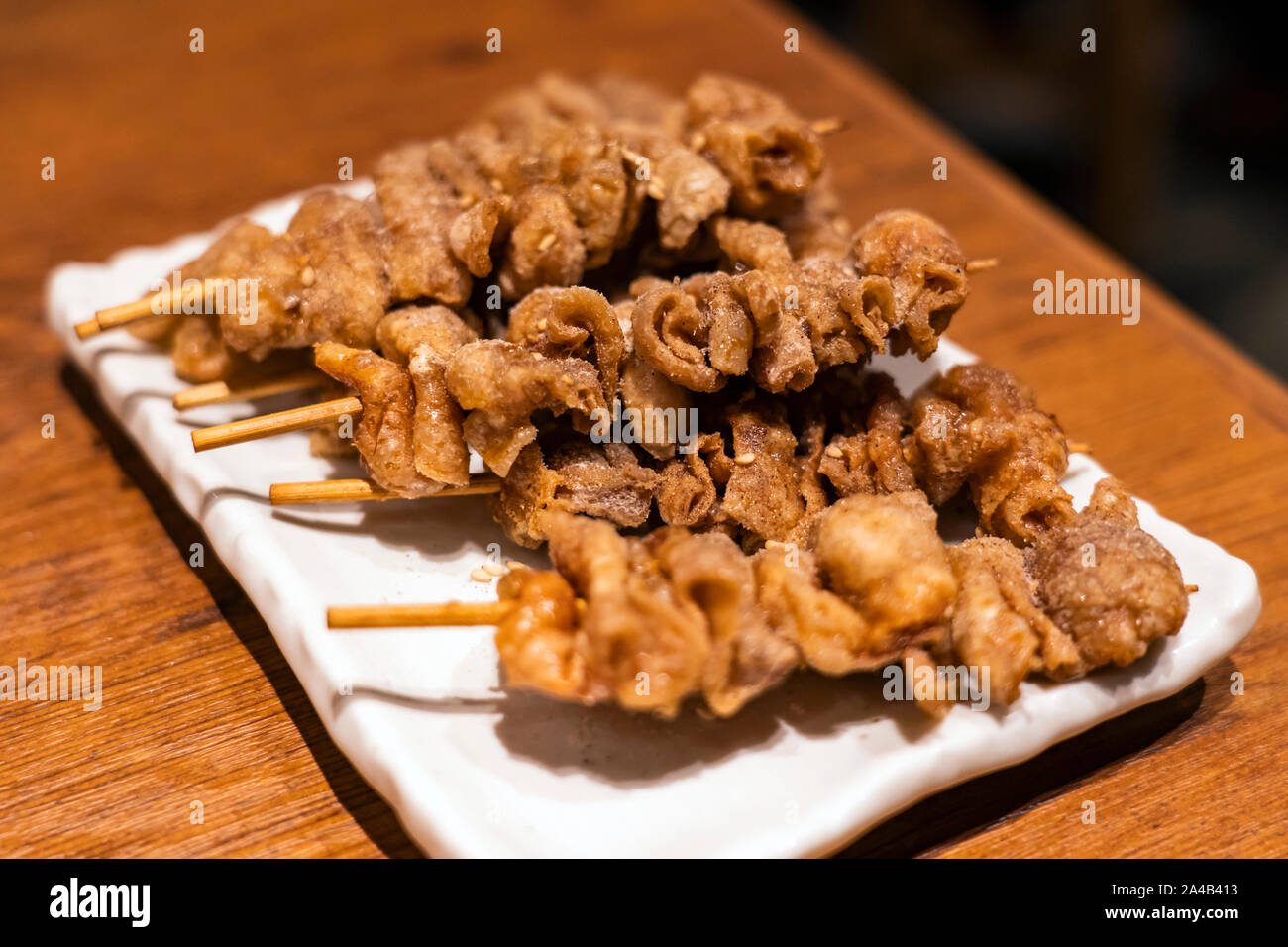 Very Tasty Deep Grilled Chicken Skin Skewers. Dish From Japanese