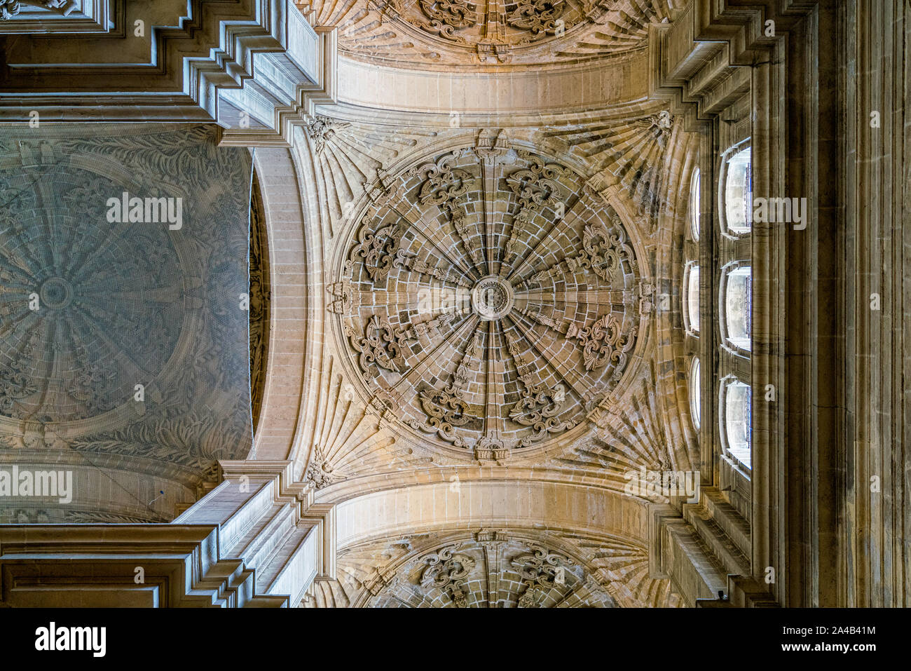 Stone ornated dome in the Cathedral of Malaga (Basilica de la Encarnacion), Andalusia, Spain. June-25-2019 Stock Photo