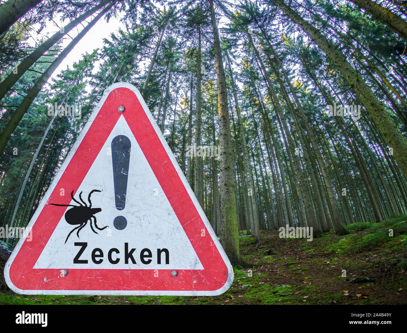 Warning sign Attention ticks in German Stock Photo