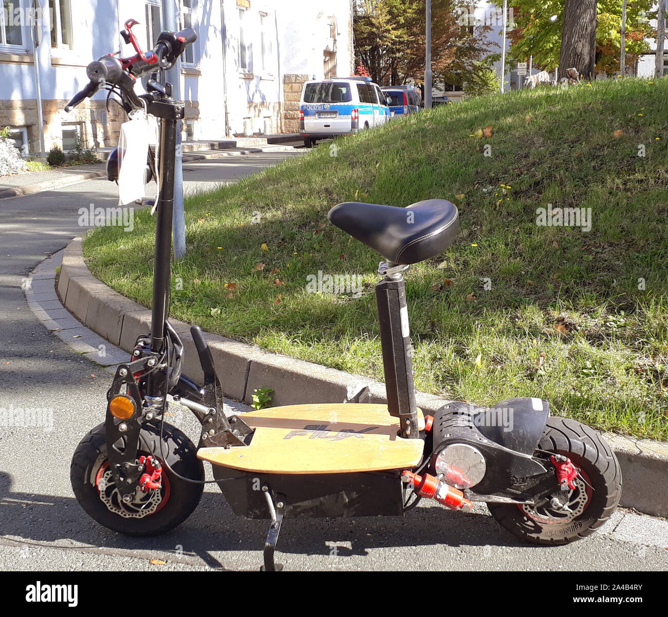 Erfurt, Germany. 13th Oct, 2019. An electric scooter with a 1600 Watt  electric motor. A man who rushed through Erfurt on his electric scooter at  40 km/h now has to answer for