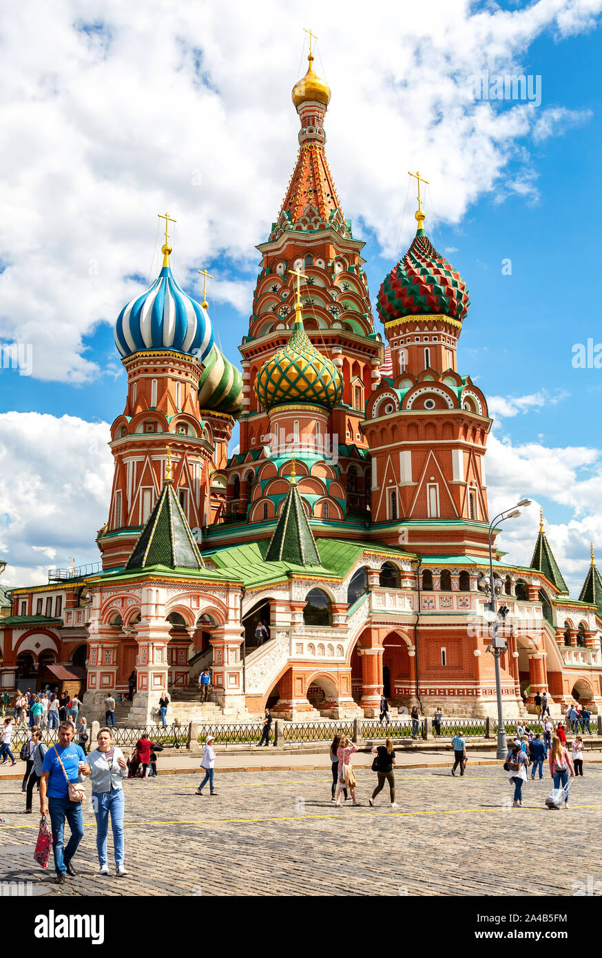 Moscow, Russia - July 7, 2019: Traditional Russian architecture. Saint Basil's (Pokrovsky) Cathedral on Red Square Stock Photo
