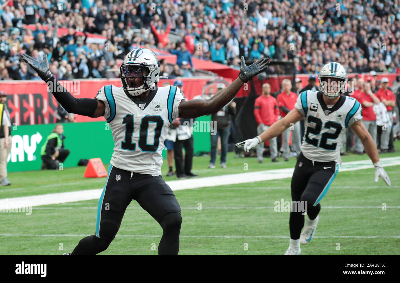London, UK. 13th Oct, 2019. Carolina Panther's Wide Receiver Curtis Samuel celebrates a touchdown against Tampa Bay Buccaneers in the NFL London Series in London on Sunday, October 13, 2019.Carolina Panthers beat Tampa Bay Buccaneers 37-26. Photo by Hugo Philpott/UPI Credit: UPI/Alamy Live News Stock Photo