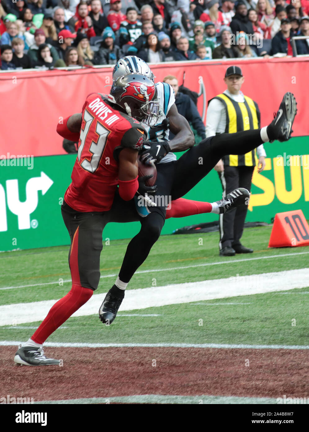 London, UK. 13th Oct, 2019. Carolina Panther's Wide Receiver Curtis Samuel scores a touchdown against Tampa Bay Buccaneers in the NFL London Series in London on Sunday, October 13, 2019.Carolina Panthers beat Tampa Bay Buccaneers 37-26. Photo by Hugo Philpott/UPI Credit: UPI/Alamy Live News Stock Photo