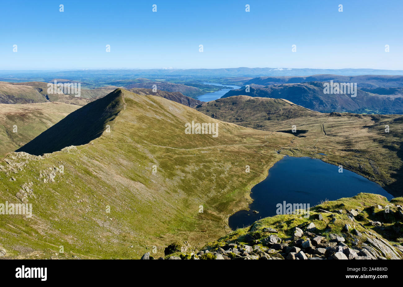 Swirral Edge, Catstye Cam, Ullswater and Red Tarn, seen from Helvellyn, Lake District, Cumbria Stock Photo