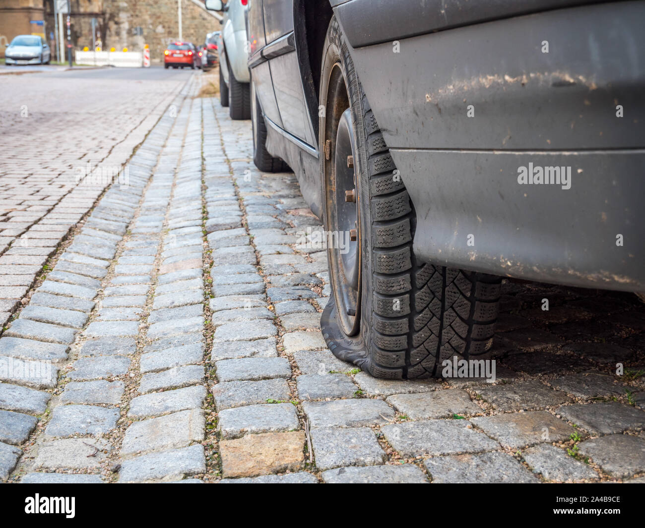 flat tires on a car Stock Photo Alamy