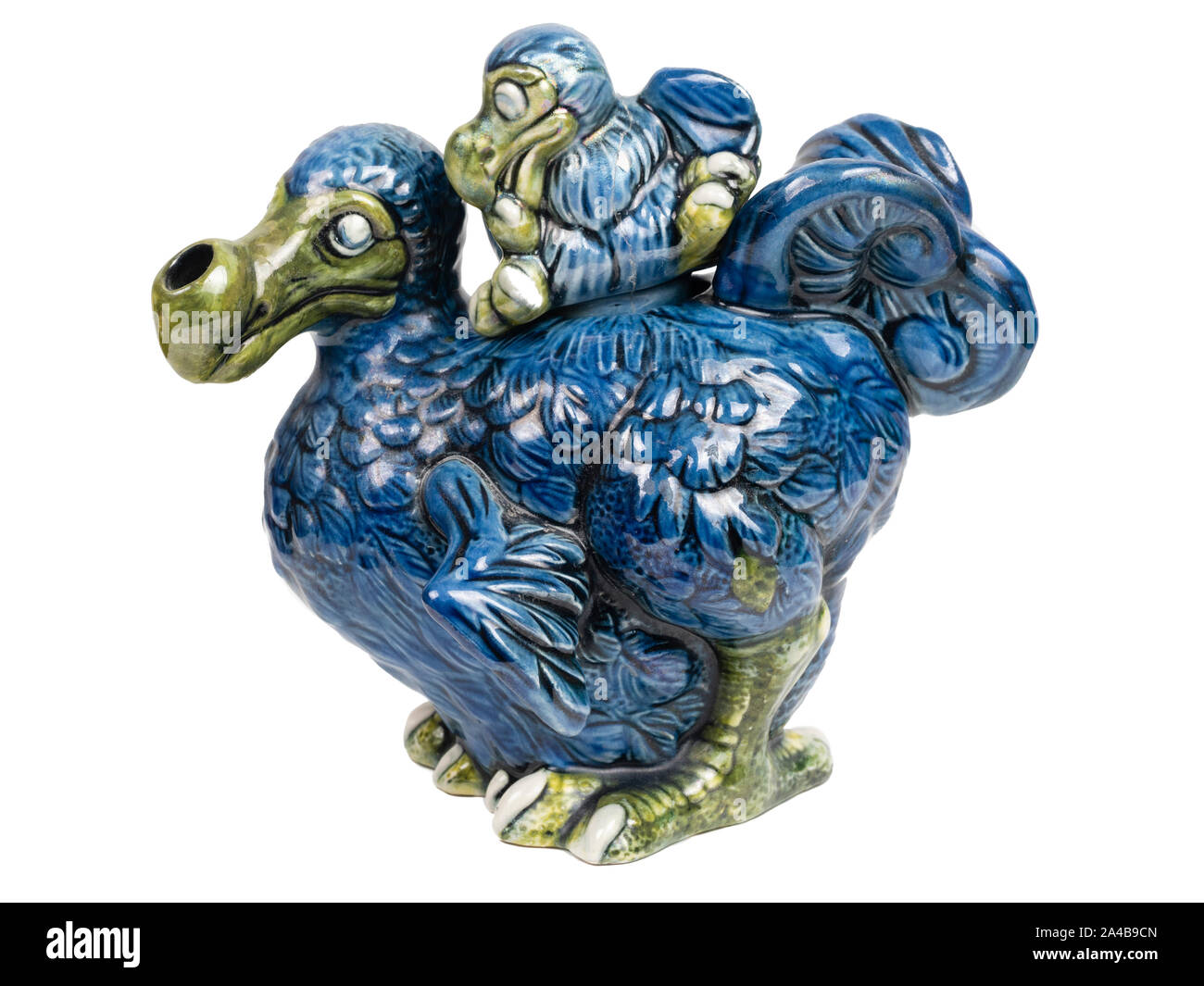 Cardew Pottery Endangered Species blue dodo and chick ornamental teapot on a white background Stock Photo