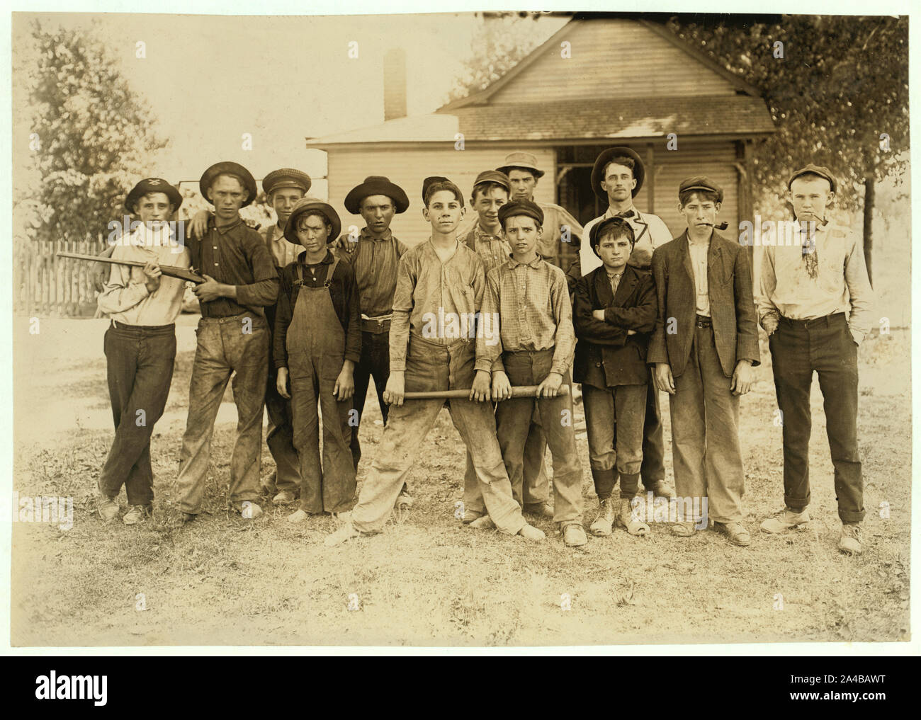 The Ball Team. Composed mainly of glass workers. Indiana. Aug. 1908. L.W.H. [Lewis Wickes Hine]. Stock Photo