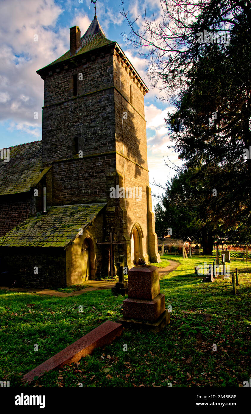 The 12th-century church of St Mary at Credenhill, Herefordshire, a grade I listed building. Credenhill, a village and civil parish in Herefordshire Stock Photo