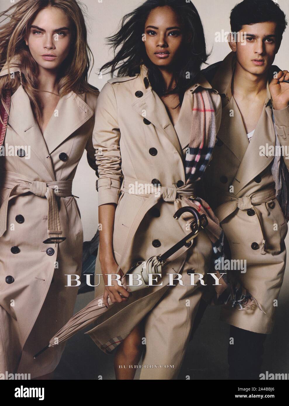 poster advertising Burberry fashion house with Cara Delevingne in paper  magazine from 2014 year, advertisement, creative Burberry advert from 2010s  Stock Photo - Alamy