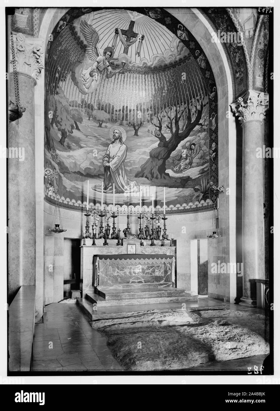 The Basilica of Gethsemane [i.e., Church of All Nations or Church of the Agony]. Int[erior], altar on Rock of Agony. Stock Photo