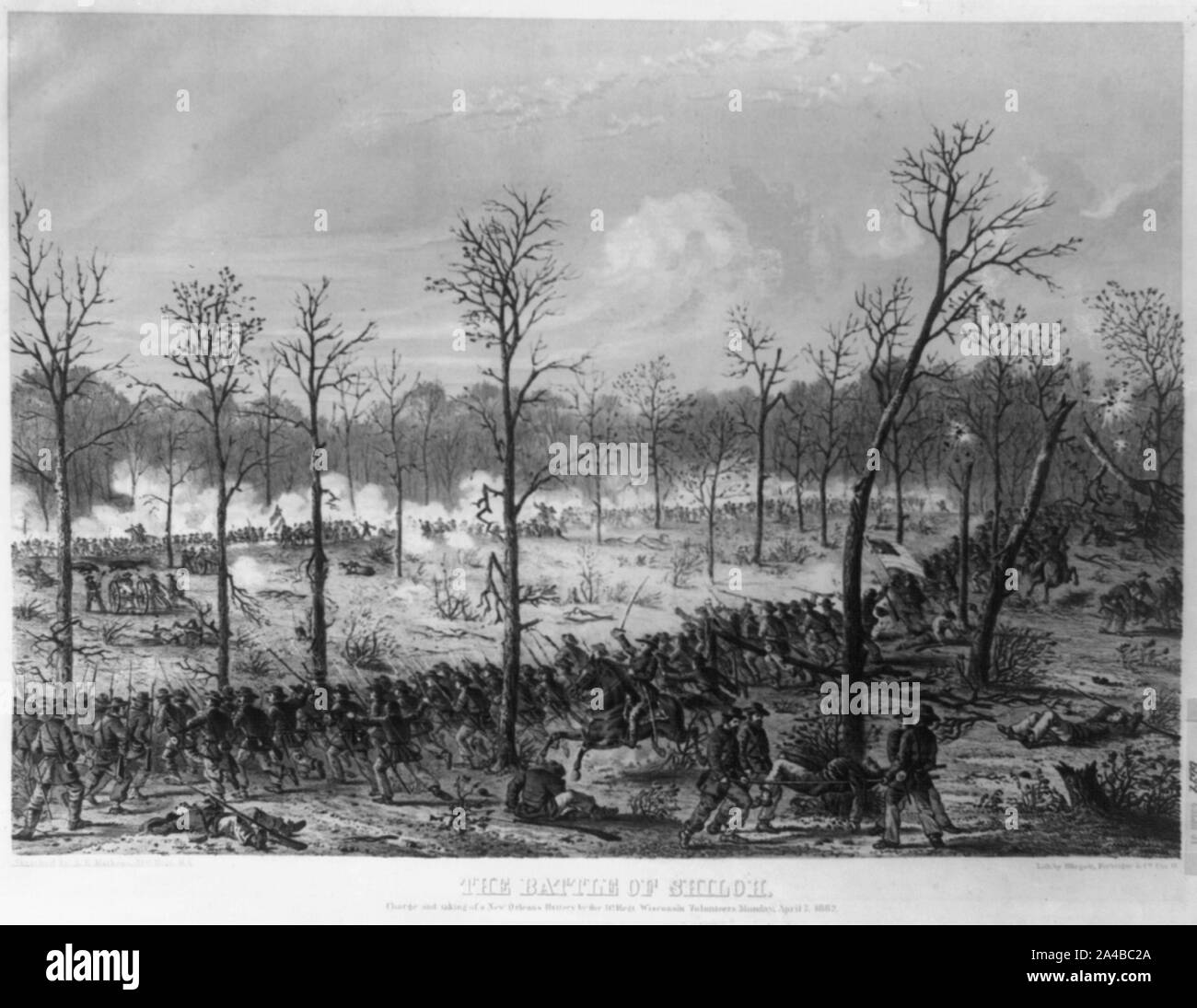 The  Battle of Shiloh. Charge and taking of a New Orleans battery by the 14th Regt. Wisconsin Volunteers Monday. April 7, 1862 Stock Photo