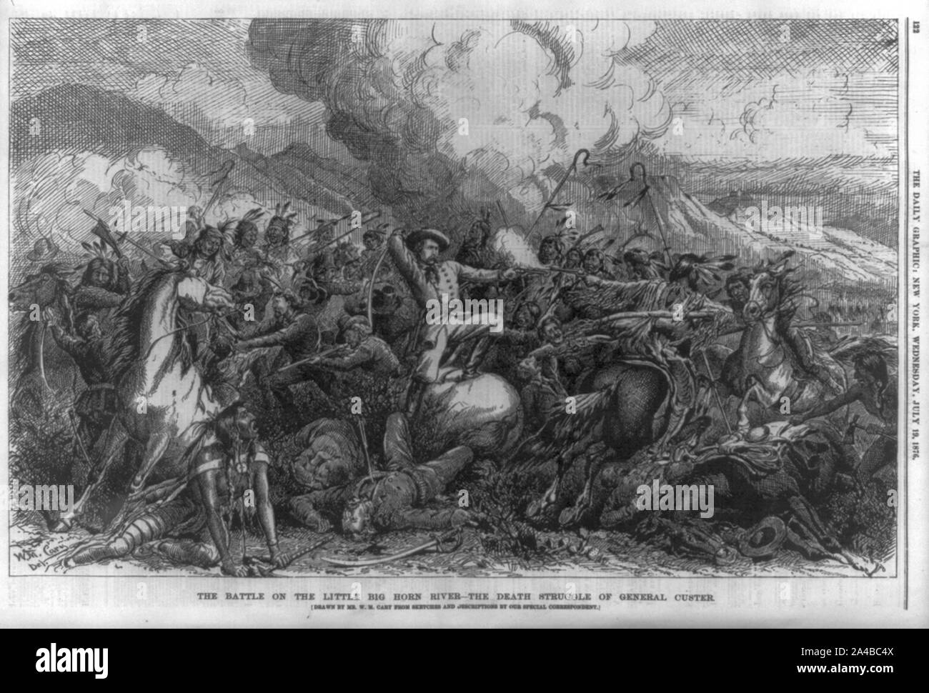 The Battle on the Little Big Horn River - The death struggle of General Custer Stock Photo