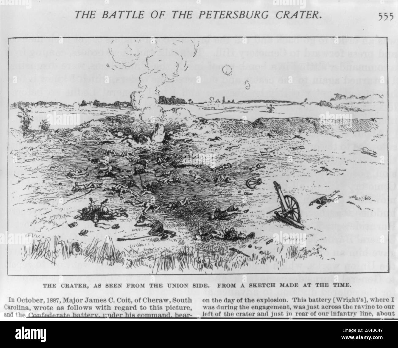 The Battle of the Petersburg Crater: The Crater, as seen from the Union side. From a sketch made at the time Stock Photo