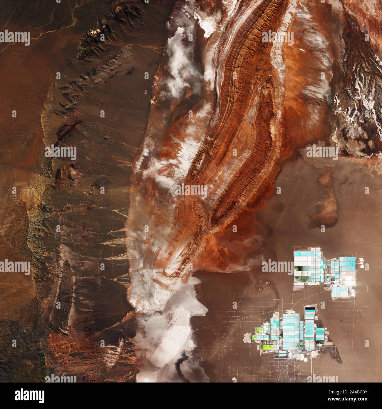 Salar de Atacama, the largest salt flat in Chile seen from space - contains modified Copernicus Sentinel Data (2019) Stock Photo