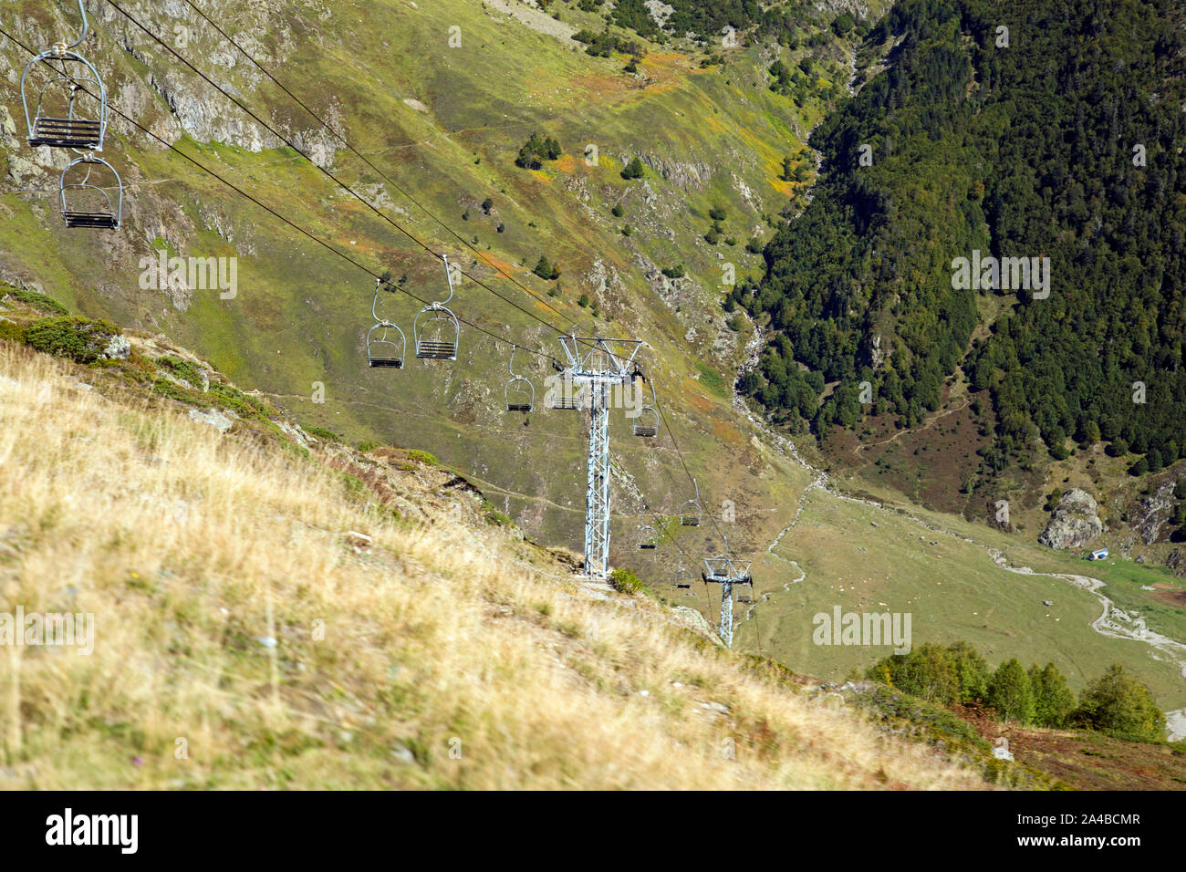 Cablecars on the French Pyrenees Mountains, September 2019. Stock Photo