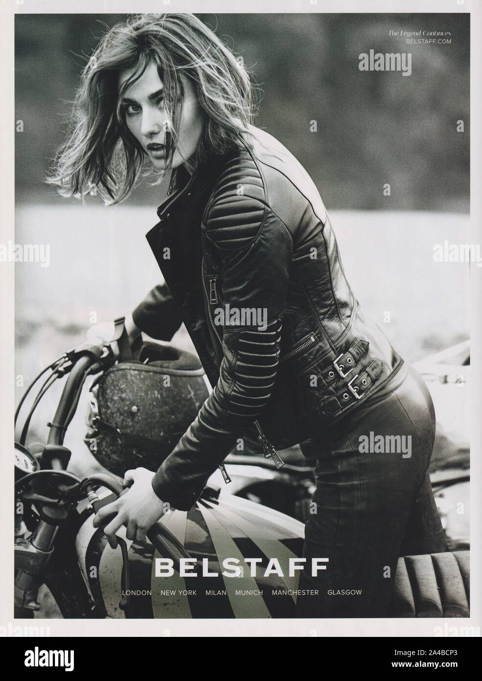 poster advertising Belstaff clothing brand with Andreea Diaconu in paper  magazine from 2014 year, advertisement, creative Belstaff advert from 2010s  Stock Photo - Alamy