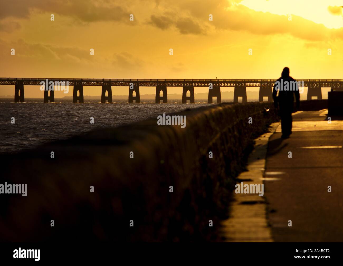 Sunset over the rail bridge, Dundee Scotland Stock Photo