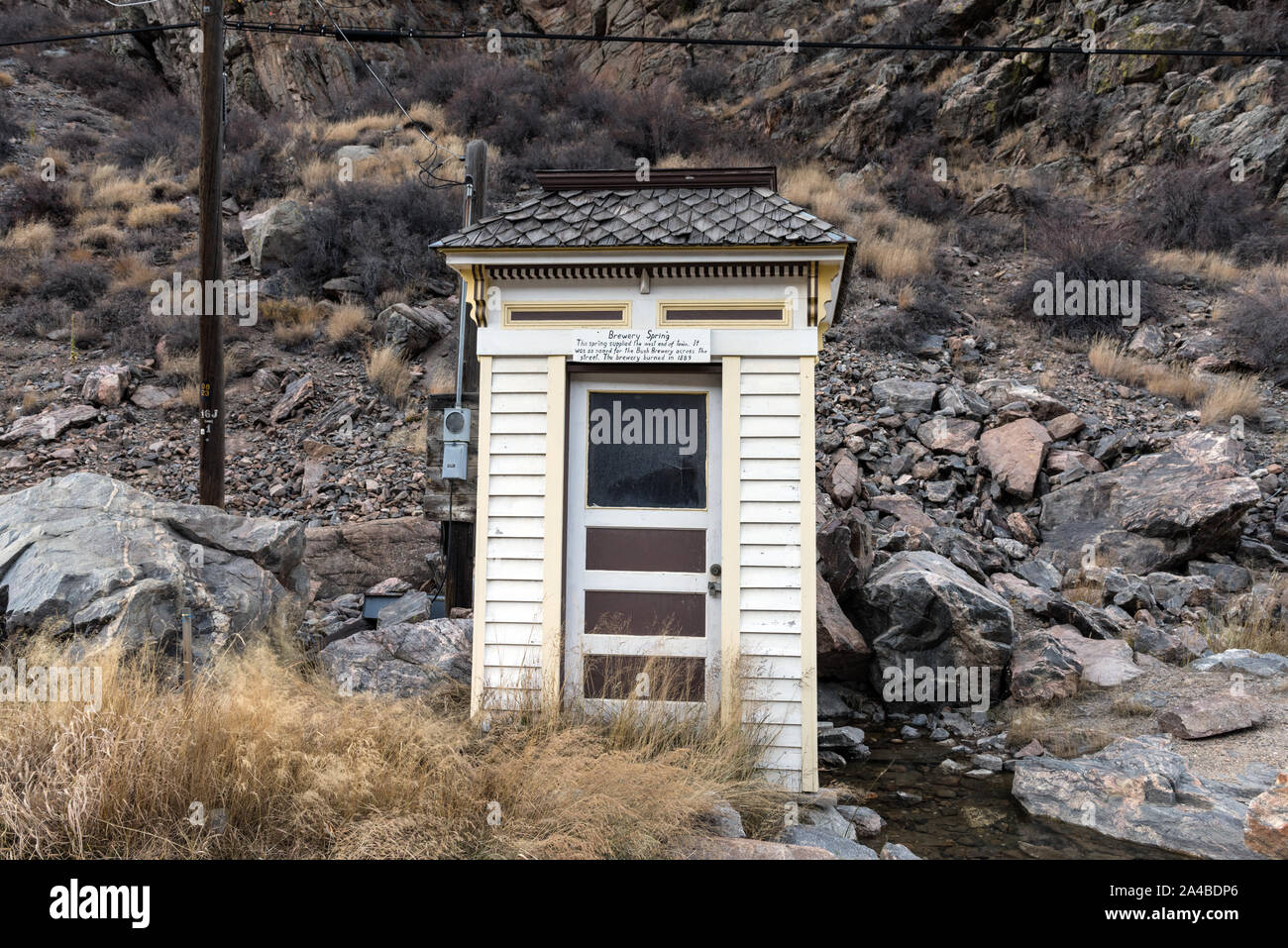 The Brewery Spring springhouse in Silver Plume, Colorado. The little