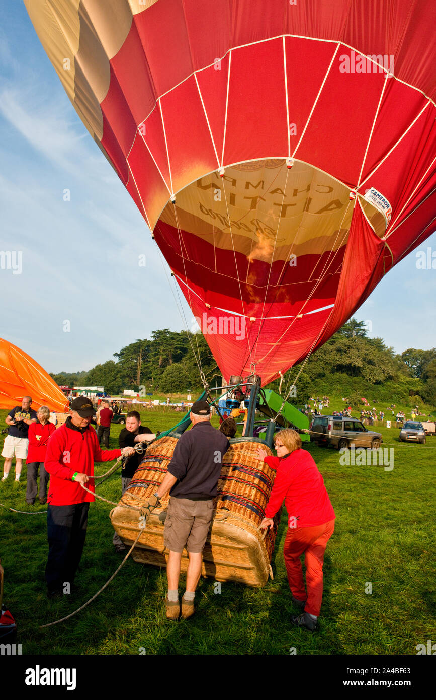Inflating hot air balloon in preparation for launch. Bristol