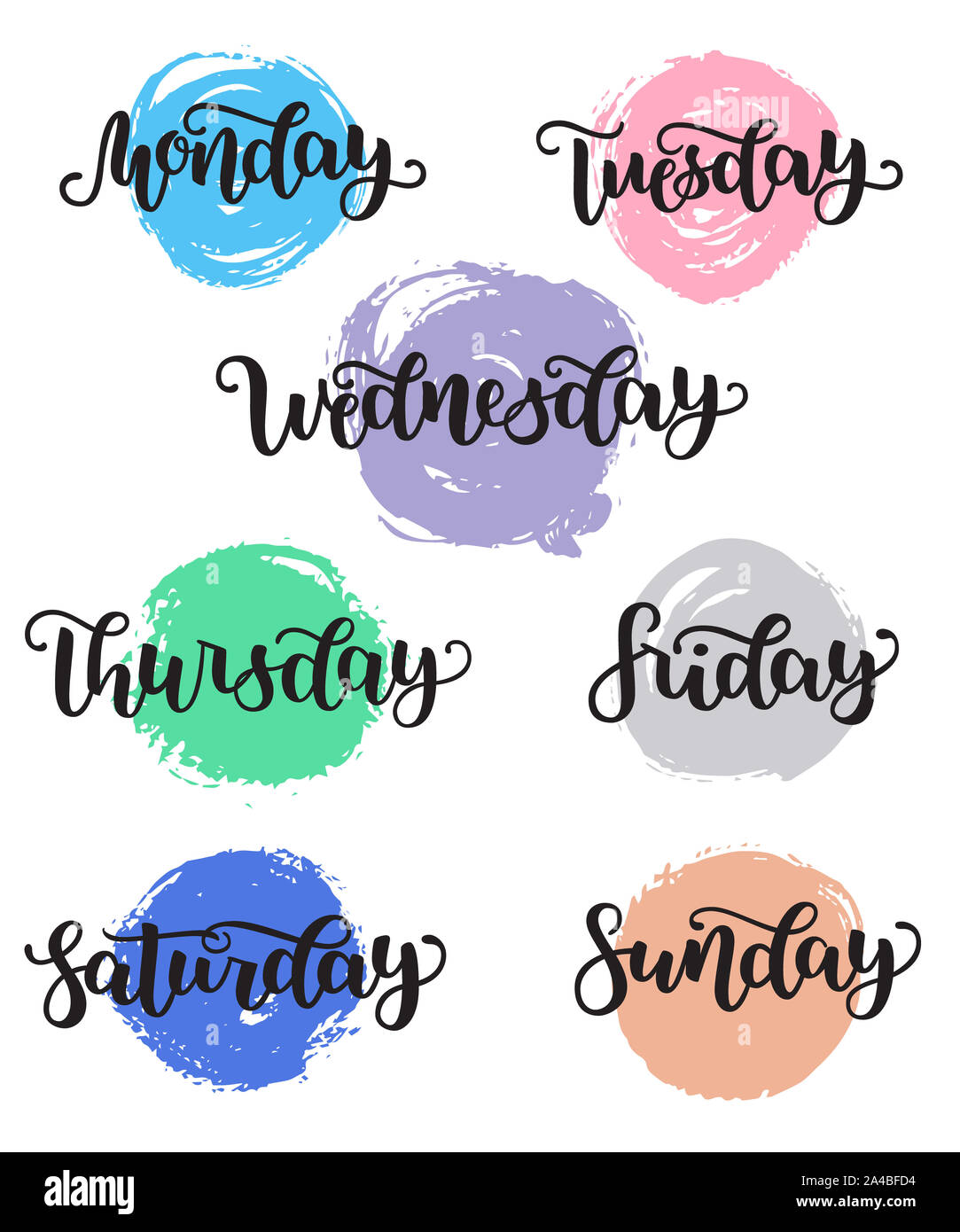 Lettering Days Of Week Sunday, Monday, Tuesday, Wednesday, Thursday, Friday,  Saturday. Modern Calligraphy Isolated On White With Golden Bands. Vector  Illustration. Brush Ink Hand Lettering For Schedule Royalty Free SVG,  Cliparts, Vectors