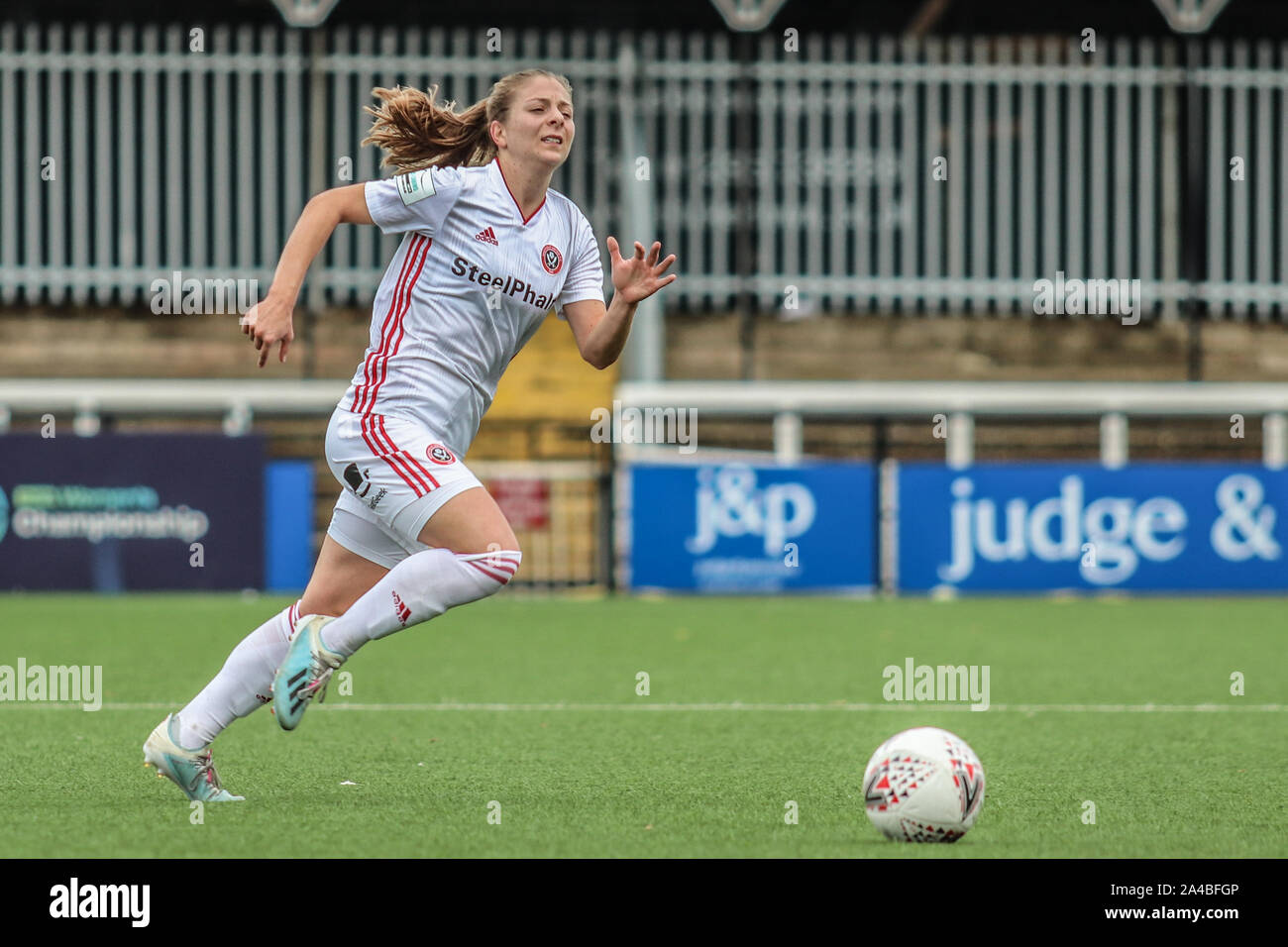 Bromley, UK. 13th Oct, 2019. LONDON, UNITED KINGDOM OCTOBER 13. Jade Pennock of Sheffield United Women during FA Women's Championship between Crystal Palace and Sheffield United at Hayes Lane Stadium, Bromley, UK on 13 October 2019 Credit: Action Foto Sport/Alamy Live News Stock Photo