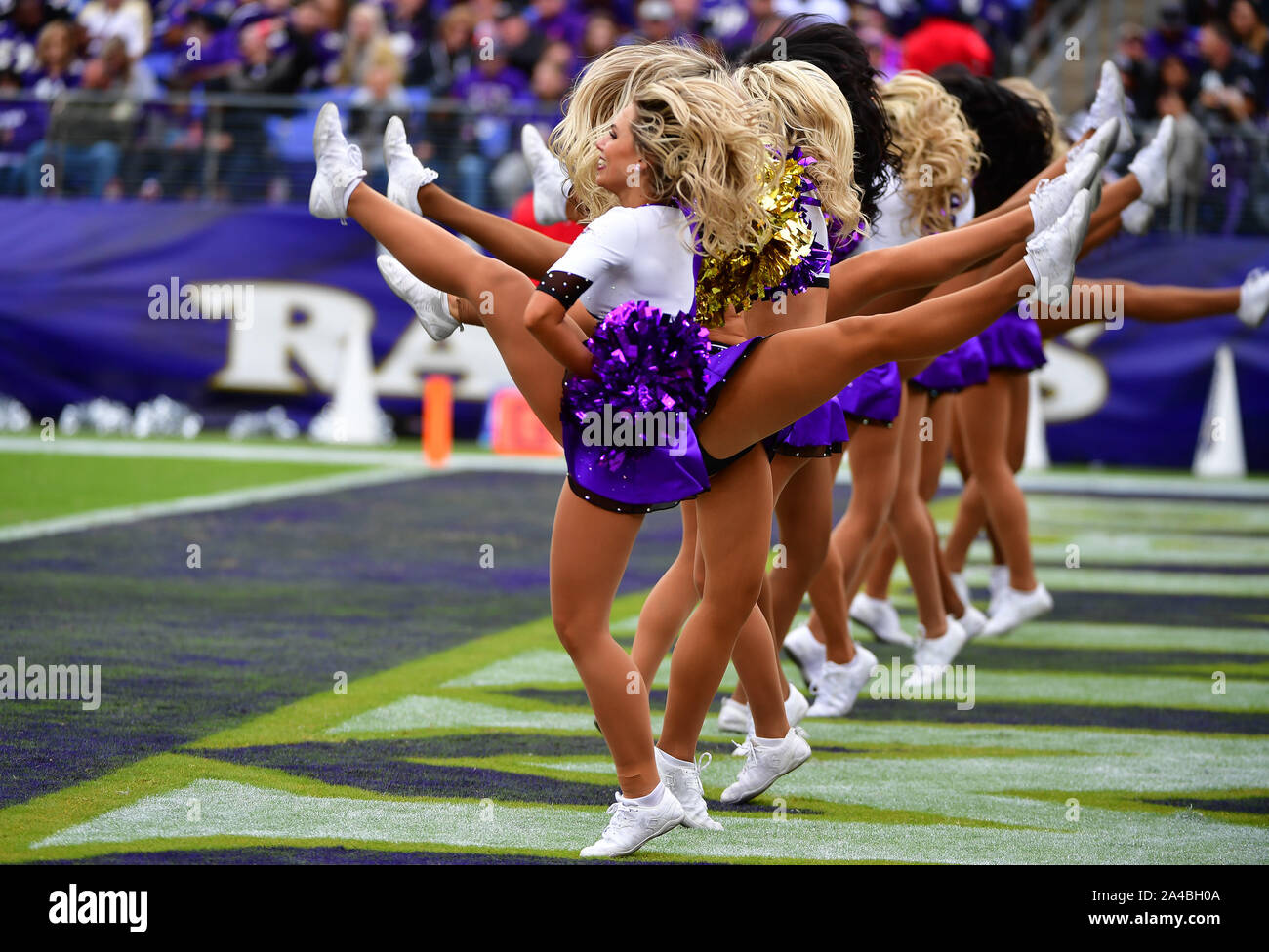 Baltimore, United States. 13th Oct, 2019. Baltimore Ravens fan Ida Warfield  wears a Super Bowl ring hat during the first half of an NFL game against  the Cincinnati Bengals at M&T Bank