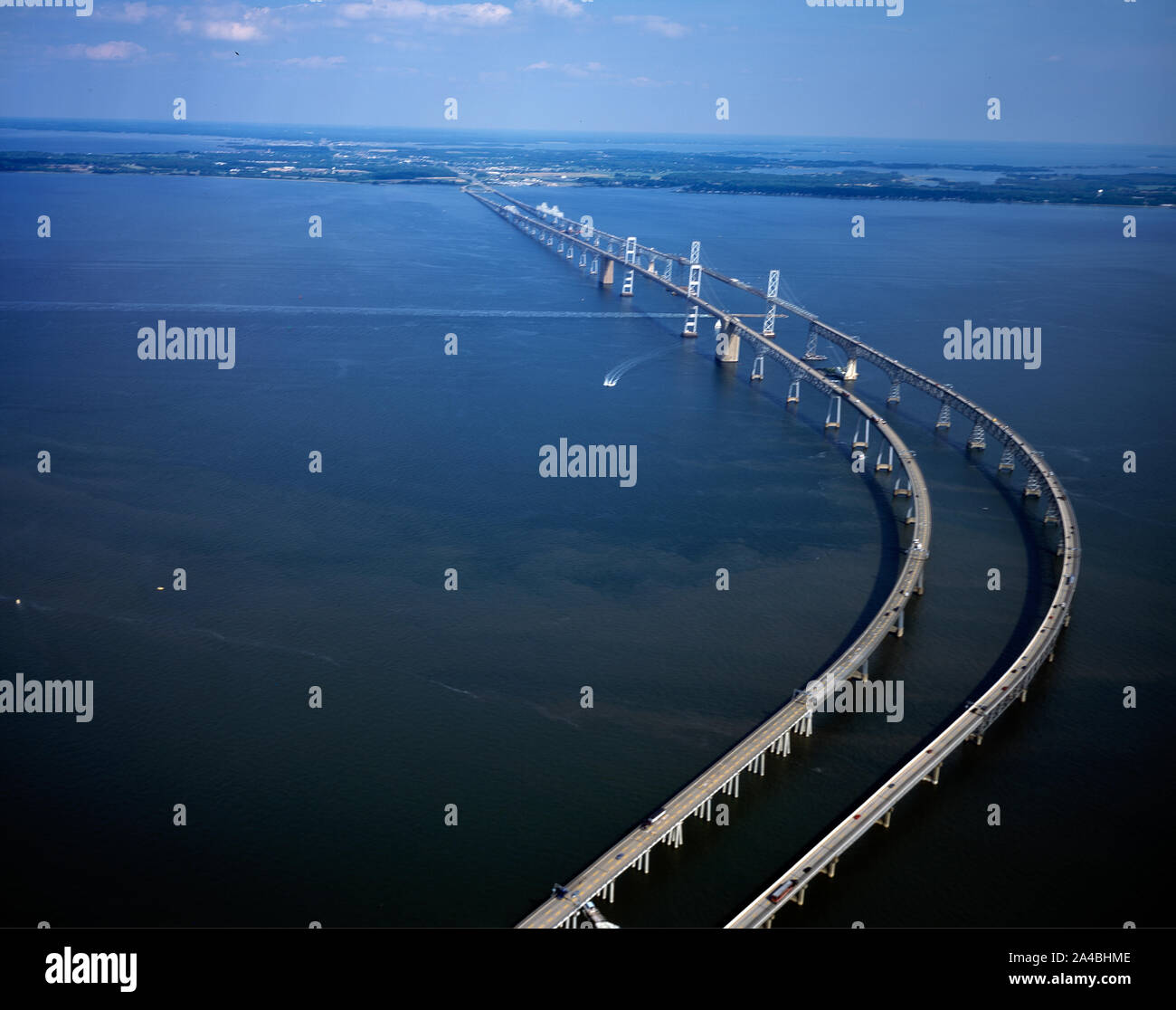 The Chesapeake Bay Bridge is a major dual-span bridge in the U.S. state of Maryland Stock Photo 