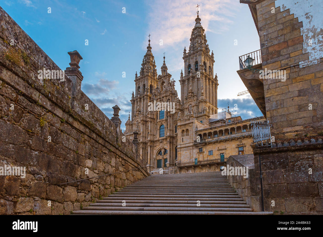 Santiago de Compostela Cathedral, Galicia, Spain in the morning Stock Photo