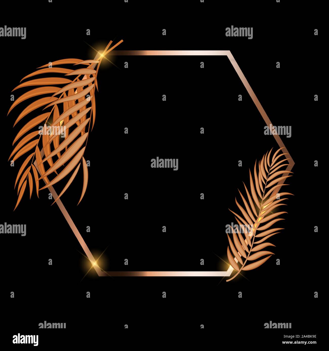 Gold Paint Glittering Textured Frame woth Palm Leaves. Vector Illustration Stock Vector