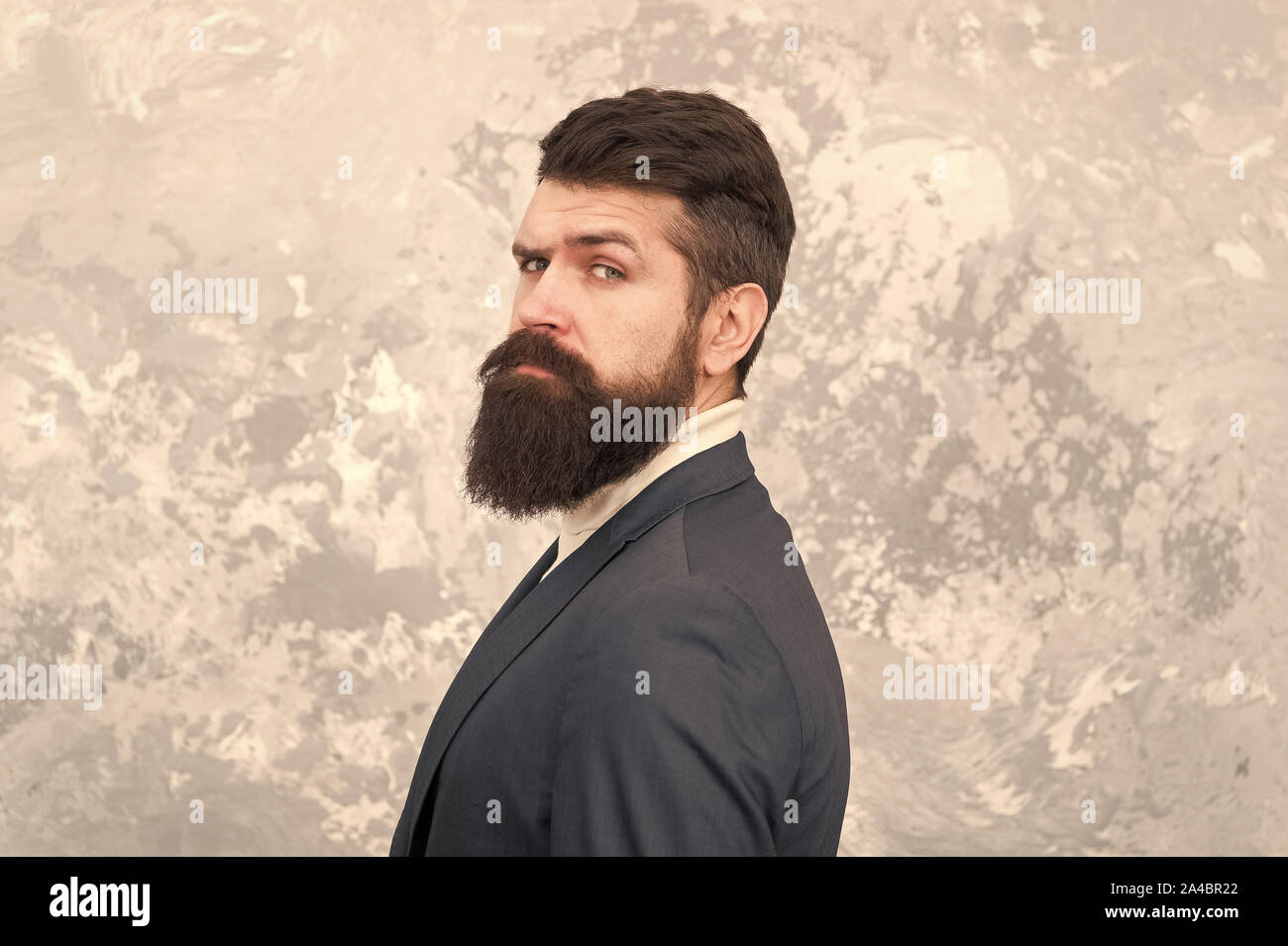 Guy brutal fashion model with long beard and mustache. Business people fashion  style. Facial hair and grooming. Man handsome bearded businessman wear  formal suit. Menswear and fashion concept Stock Photo - Alamy