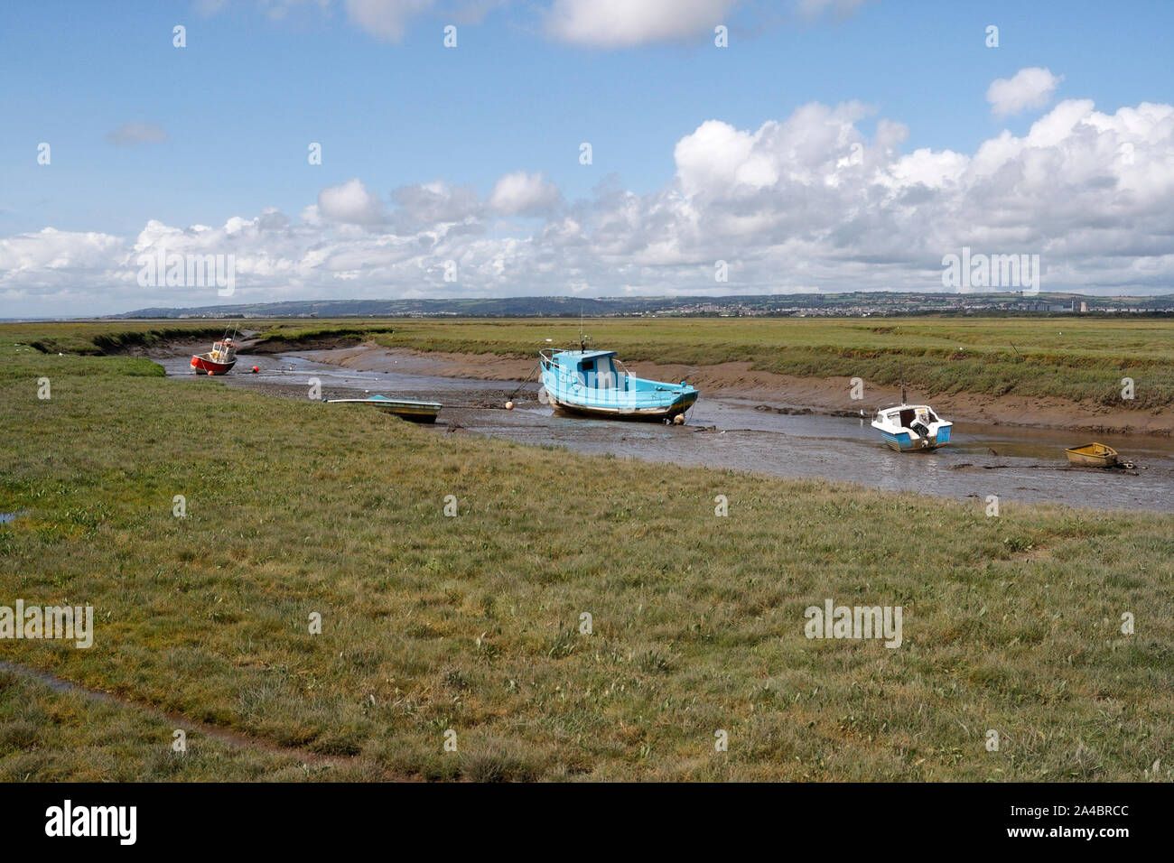 Loughor estuary at Low tide, from Penclawydd on the Gower peninsula, Wales UK, Welsh Coast, Coastline. British coastal landscape. Scenic view Stock Photo