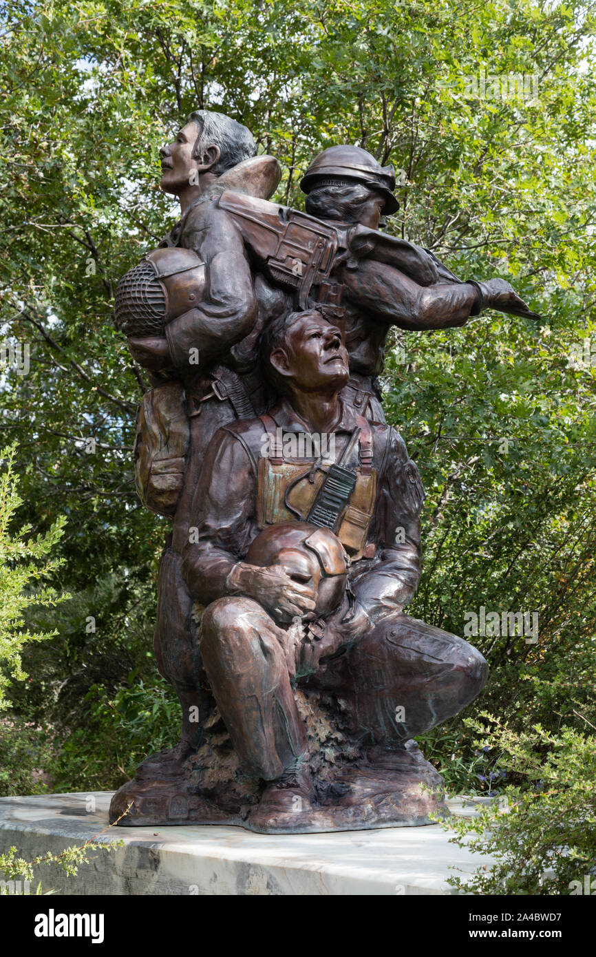 The  Glenwood Fire Memorial in Glenwood Springs, Colorado, which honors the 14 firefighters who died fighting a rampant wildfire in South Canyon atop nearby Storm King Mountain in 1994 Stock Photo