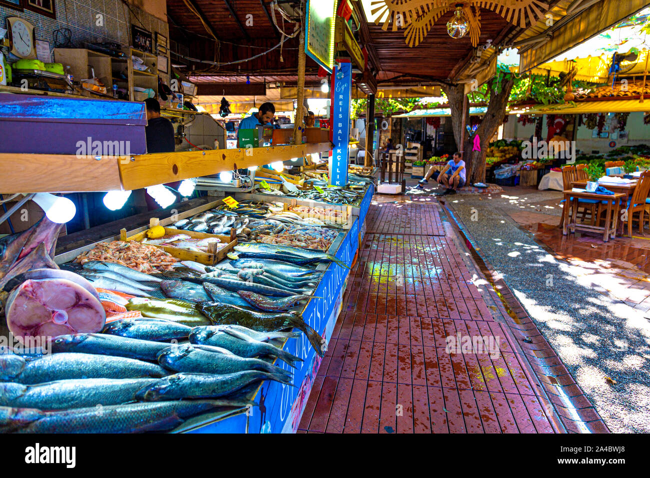 Fish Market in Fethiye, Turkish Riviera, Turkey Stock Photo
