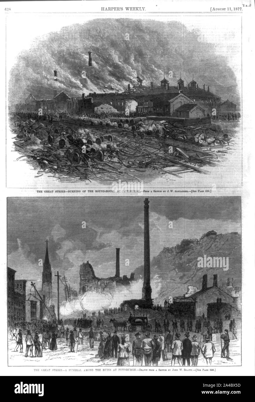 The Great [railroad] Strike [Pittsburgh, Pa. 1877]: Burning of the Round-house at Pittsburgh Stock Photo