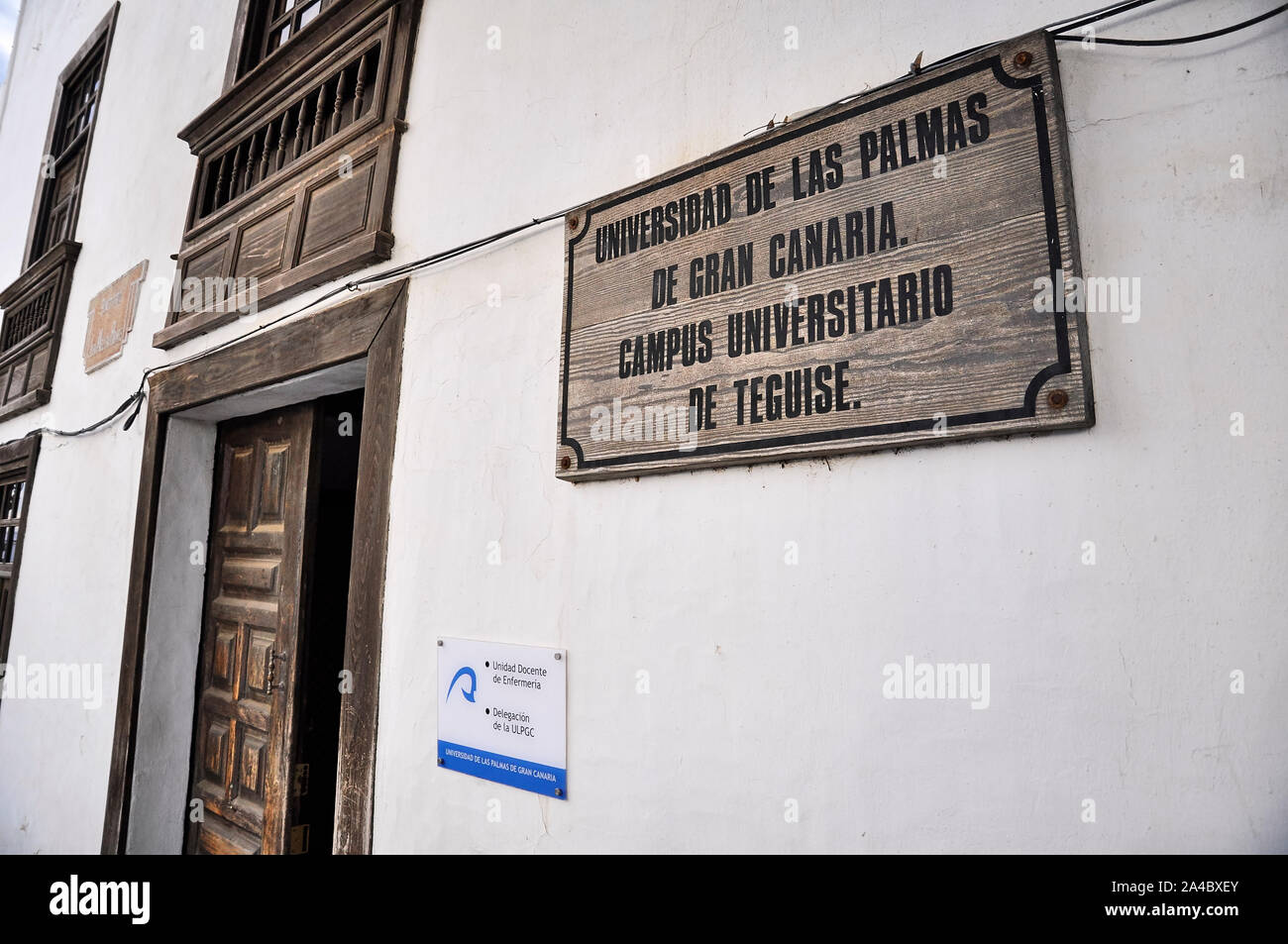 Front entrance of the nursing training facility of the Universidad de Las Palmas de Gran Canaria (Teguise, Lanzarote Island, Canary Islands, Spain) Stock Photo