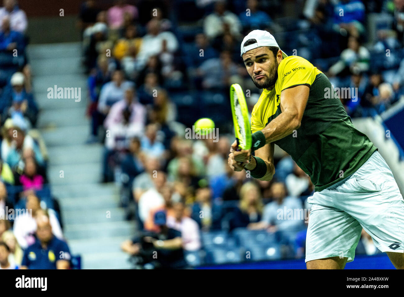 Matteo Berrettini of Italy competing in   the Men's Semi-Finals at the 2019 US Open Tennis Championship Stock Photo
