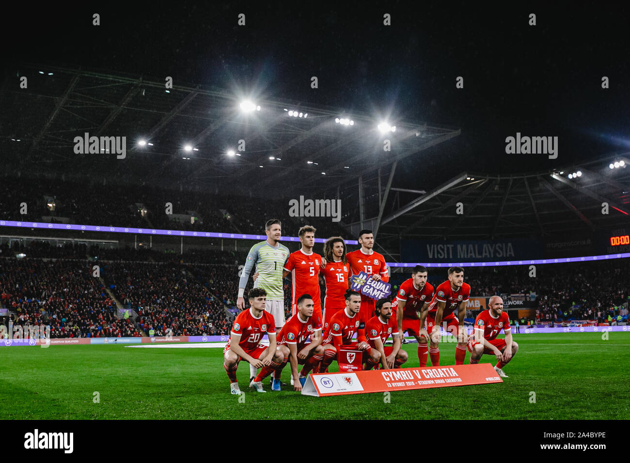 CARDIFF, WALES - OCTOBER 13: Wales Team Photo prior to the UEFA Euro 2020 qualifier between Wales and Croatia at Cardiff City Stadium Stock Photo