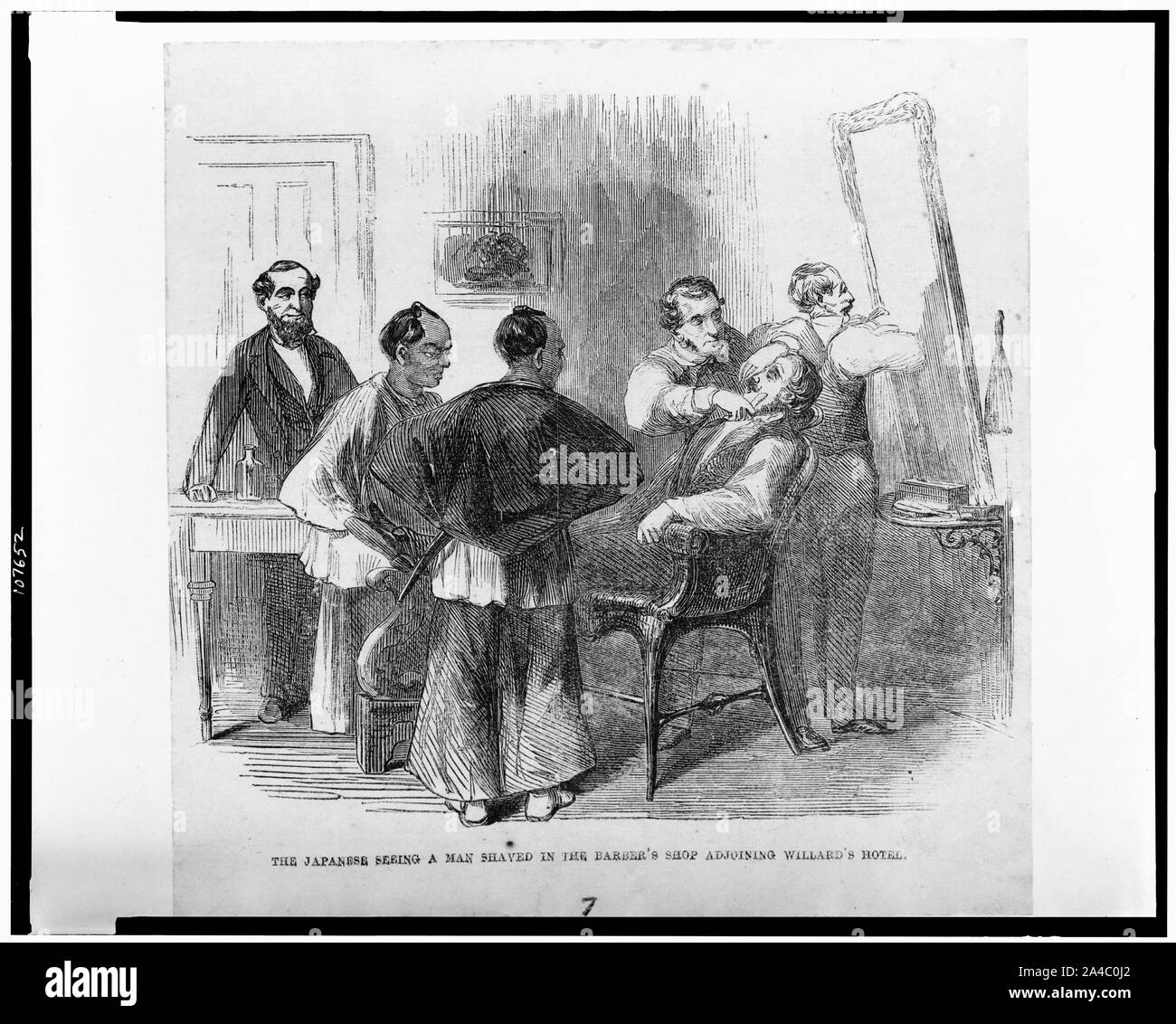 The Japanese seeing a man shaved in the barber's shop adjoining Willard's Hotel Stock Photo