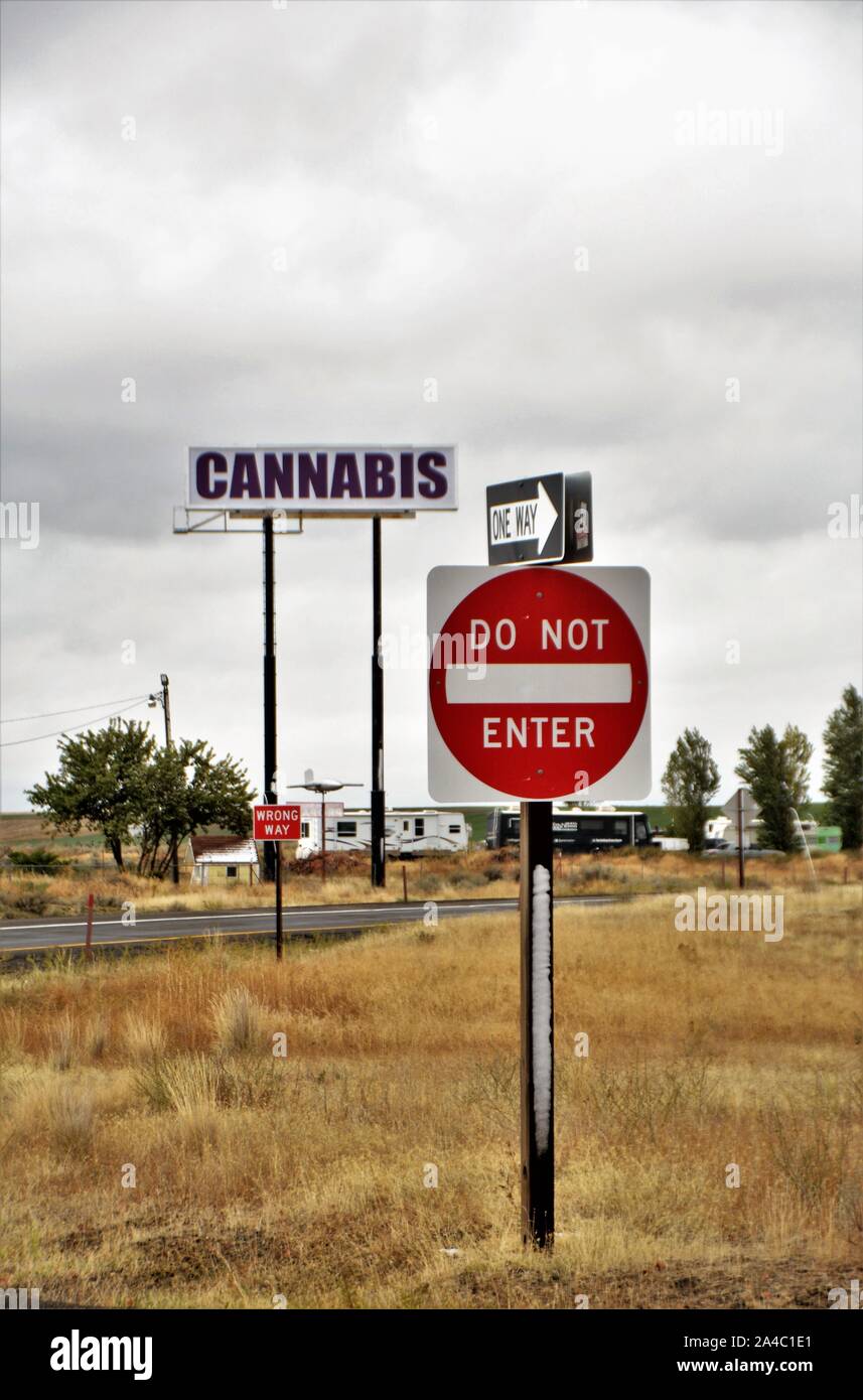 Cannabis Weed Pot Grass For Sale At Interstate Off Ramp In Washington State Where It Is Legal Business Model For Income Selling Buds Express Stock Photo Alamy