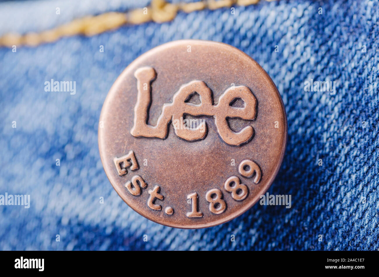 Closeup of Lee button on clothes Stock Photo - Alamy