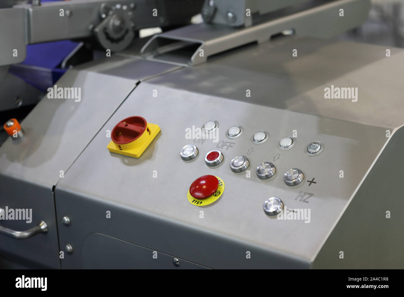 Control panel of food manufacturing industrial equipment. Selective