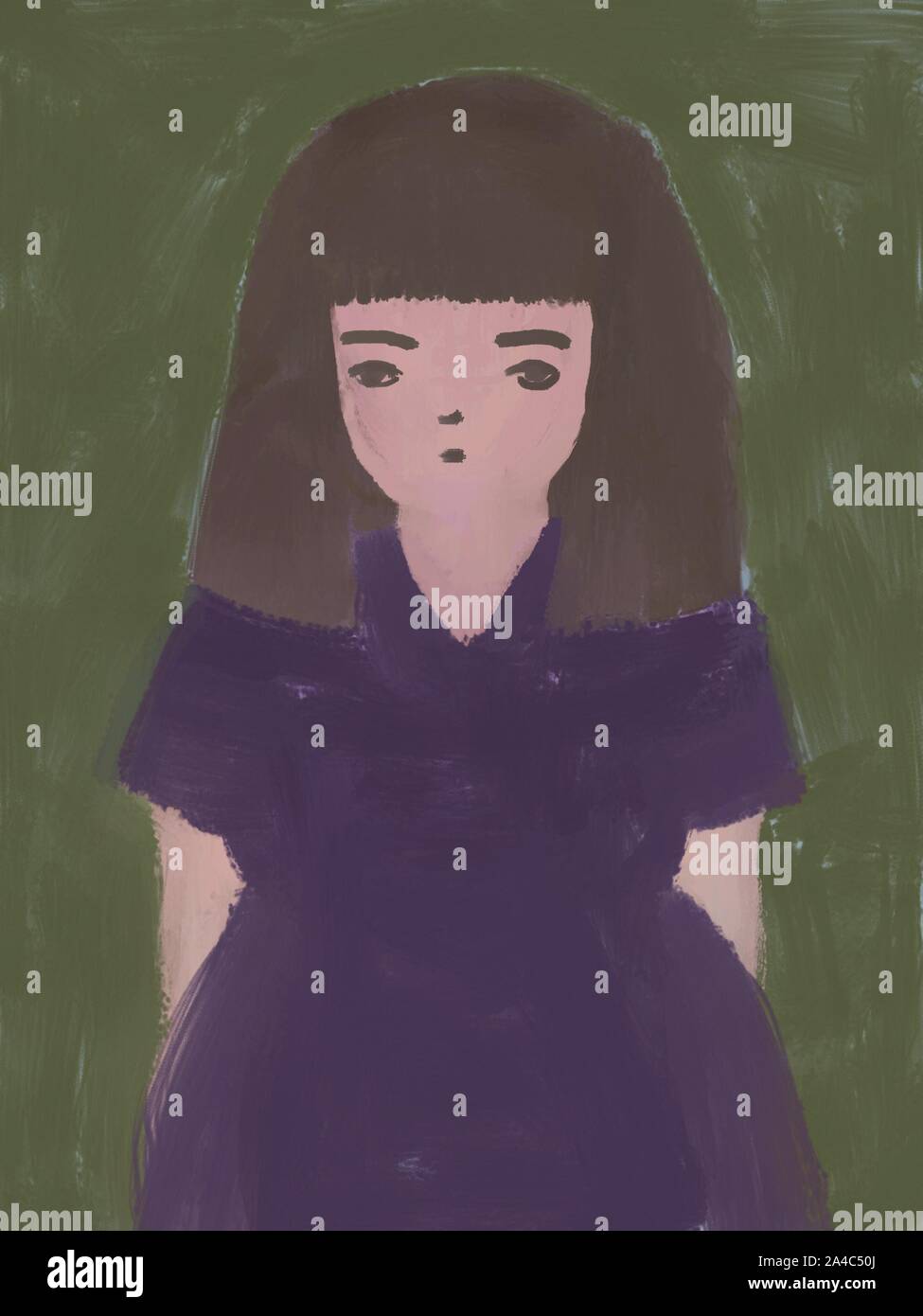 sad lonely girl. digital illustration Stock Photo