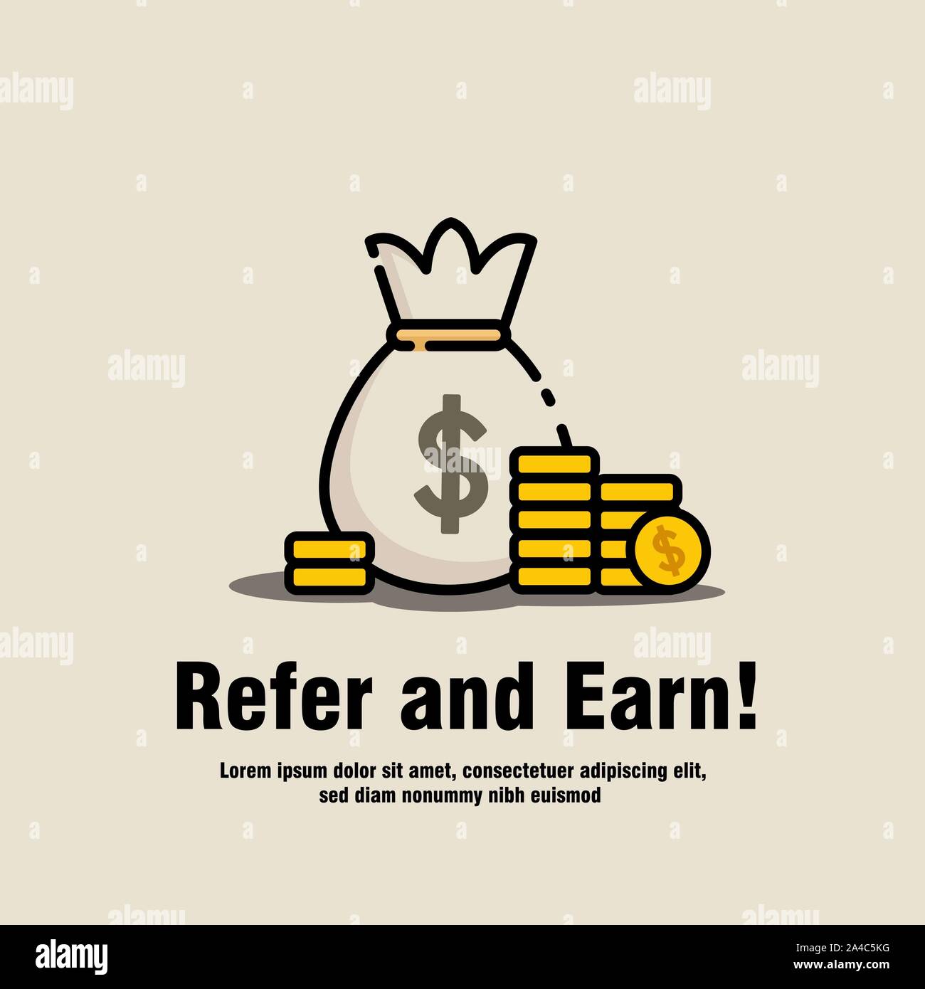 Refer and Earn Vector illustration of hands and dollar currency bill ...