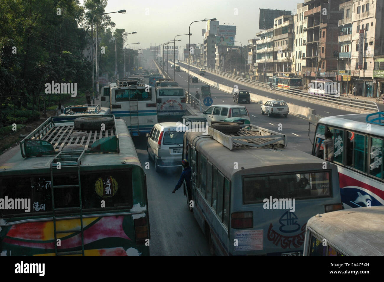 Heavy traffic under Mohakhali flyover. Dhaka, Bangladesh Stock Photo