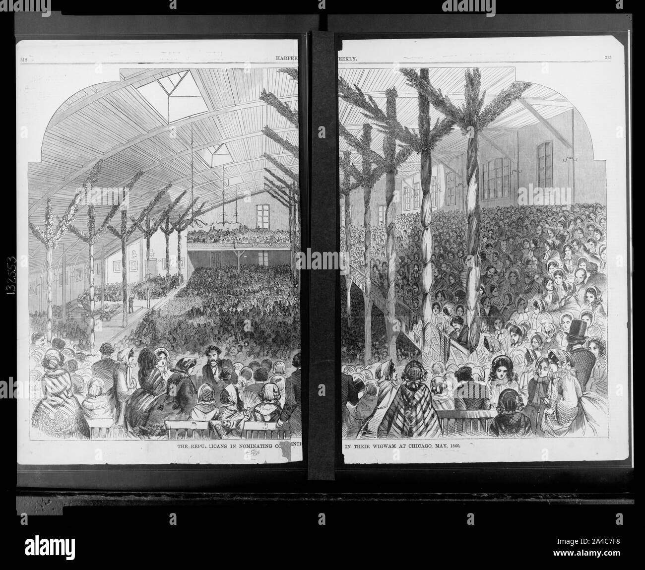 The Republicans in nominating co[nv]ent[ion] in their wigwam at Chicago, May 1860 Stock Photo