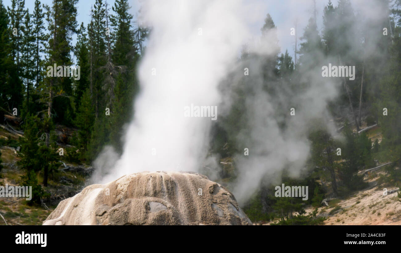 extreme close up of lone star geyser erupting in yellowstone Stock Photo