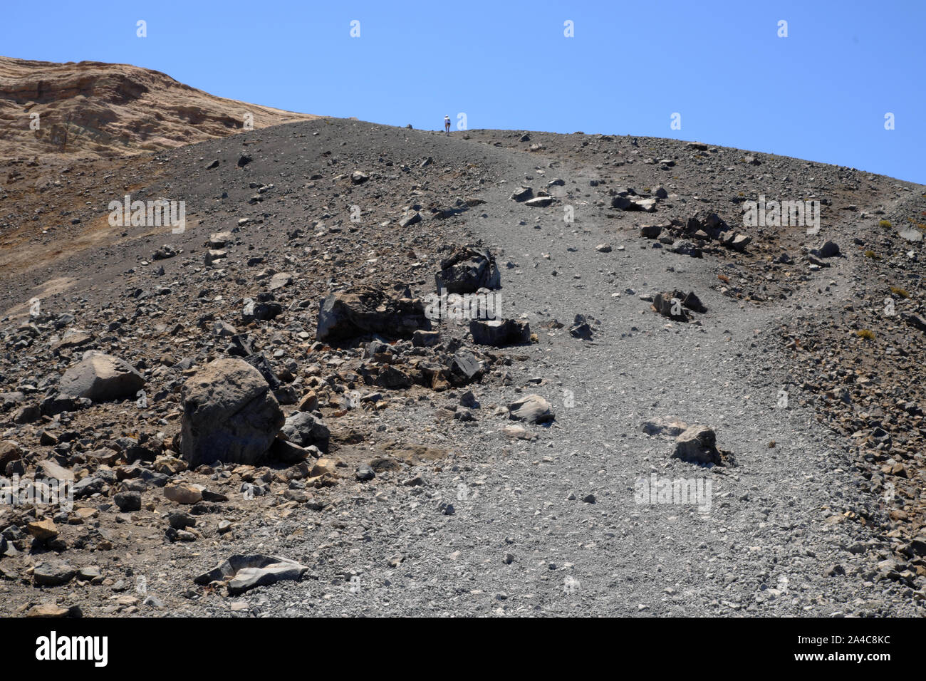 Footpath along the crater rim, Gran Cratere, Vulcano, Island, Aeolian Islands, Sicily, Italy. Stock Photo