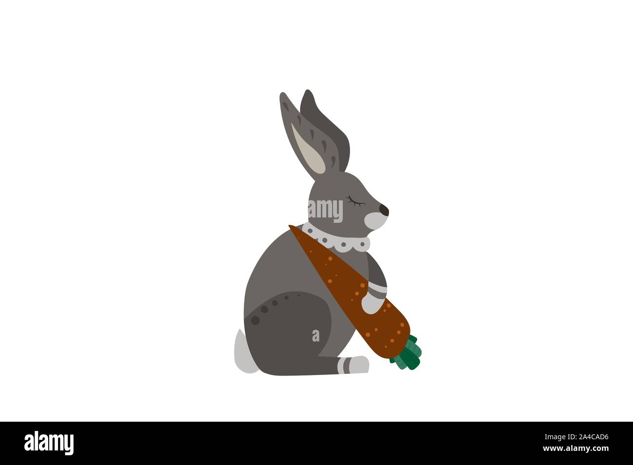 Gray bunny with carrot. Sweet dreams. Vector illustration. Stock Vector