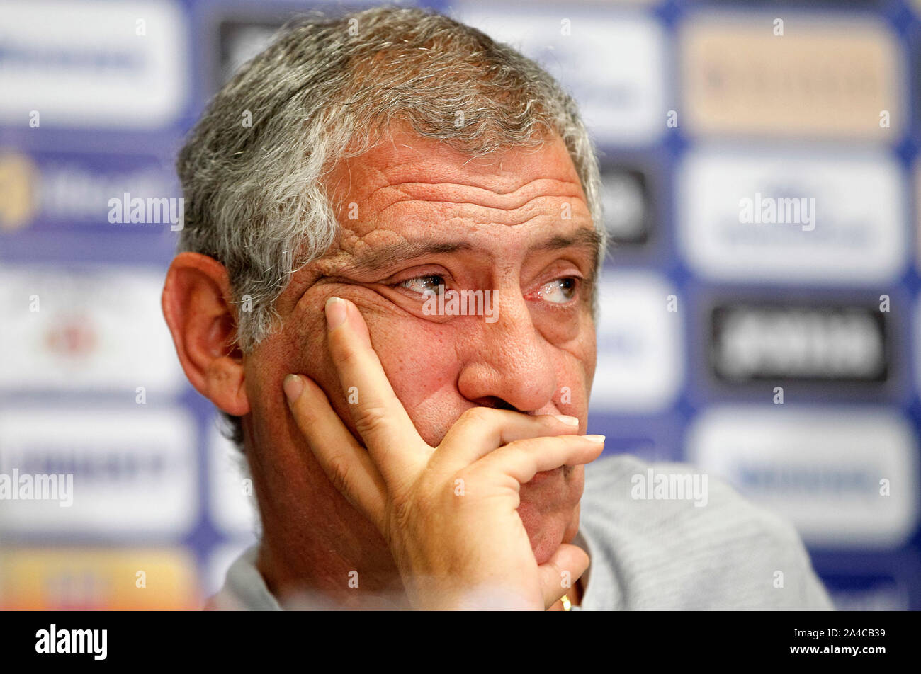 Kiev, Ukraine. 13th Oct, 2019. Portugal head coach Fernando Santos attends a press conference at the NSC Olimpiyskiy stadium in Kiev.Portugal and Ukrainian national teams face in the UEFA Euro 2020 qualifier football match on 14 October 2019. Credit: SOPA Images Limited/Alamy Live News Stock Photo