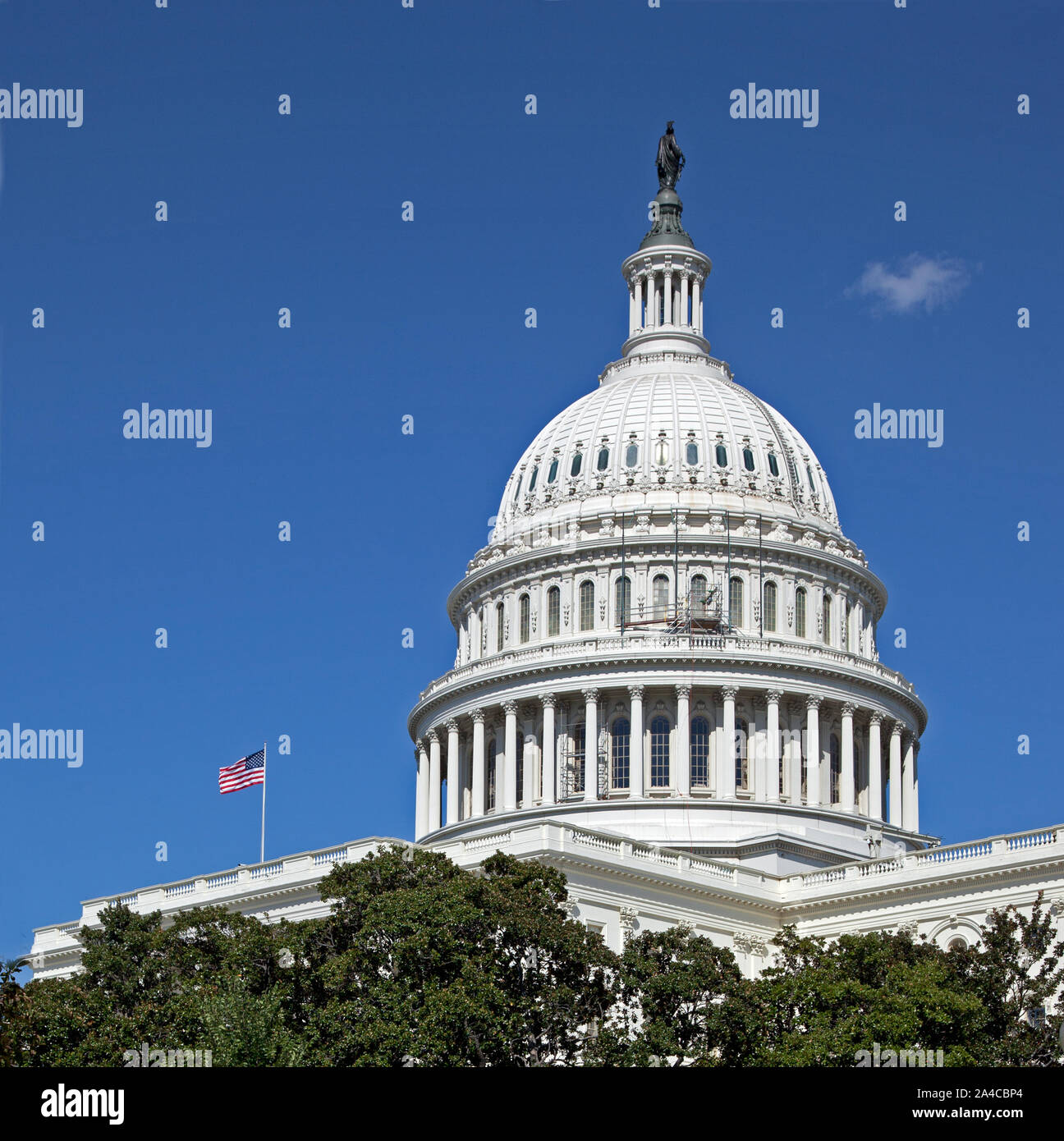 The United States Capitol building sits atop Capitol Hill at the